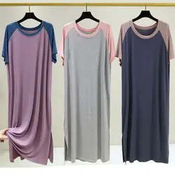 Modal Casual Summer Long Dr Women's ort Sve Split Thin Splice Loose Spwear plus Size A-Line Dr round Ne