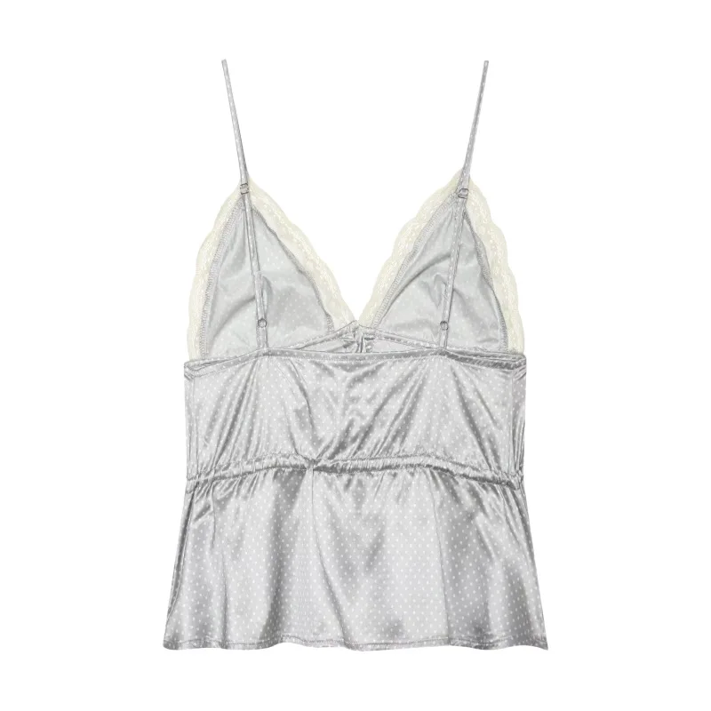Dave&Di Women's Clothing 2026 Summer New Product Spicy Girl Style V-neck Lace Embellished Silk Suspender Top For Women
