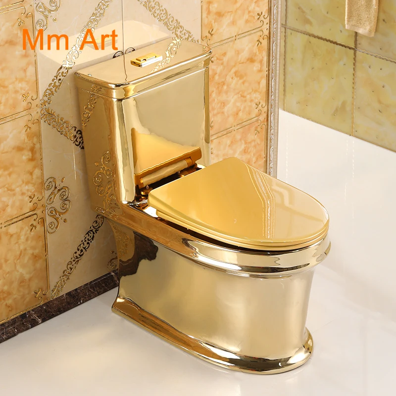 European Style Artistic Golden One Piece Closestool Gravity Fluishing Washdown Toilet WC