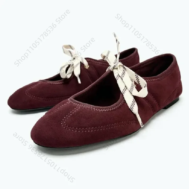 Immagine 3: Scarpe Mary Jane con punta tonda e lacci in pelle scamosciata da donna Scarpe casual comode e poco profonde Suola morbida Nuove calzature autunnali Ballerine di marca da donna