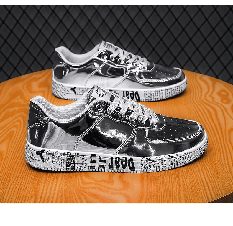 

Новые золотые блестящие кроссовки, пара повседневных прогулочных туфель, мужская уличная одежда в стиле хип-хоп, кроссовки для скейтборда, женская дизайнерская обувь на плоской подошве