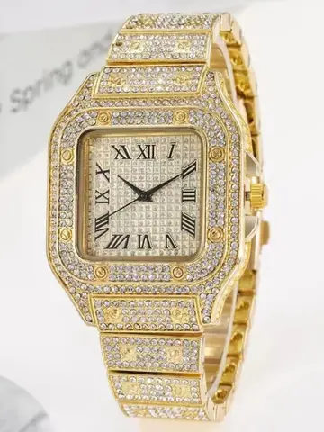 Luxury Diamond Men Women Watches Gold Watch Ladies Wrist Watch Luxury Rhinestone Unisex Bracelet Watches Female Clock 2024 New