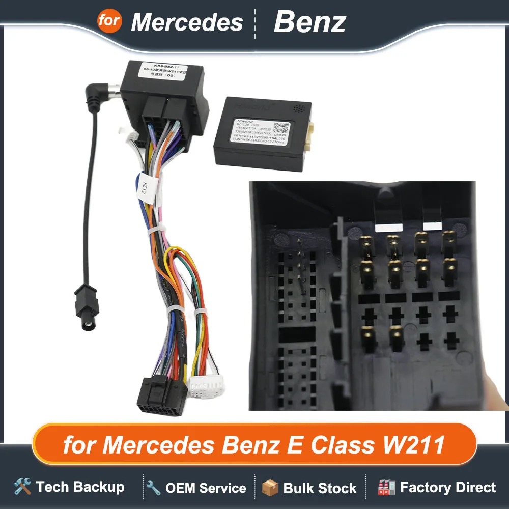 Quadlock Wiring Harness Adapter CAN BUS Decoder 16 Pin Connector Car Android Head Unit Wire Cable for Mercedes Benz E Class W211