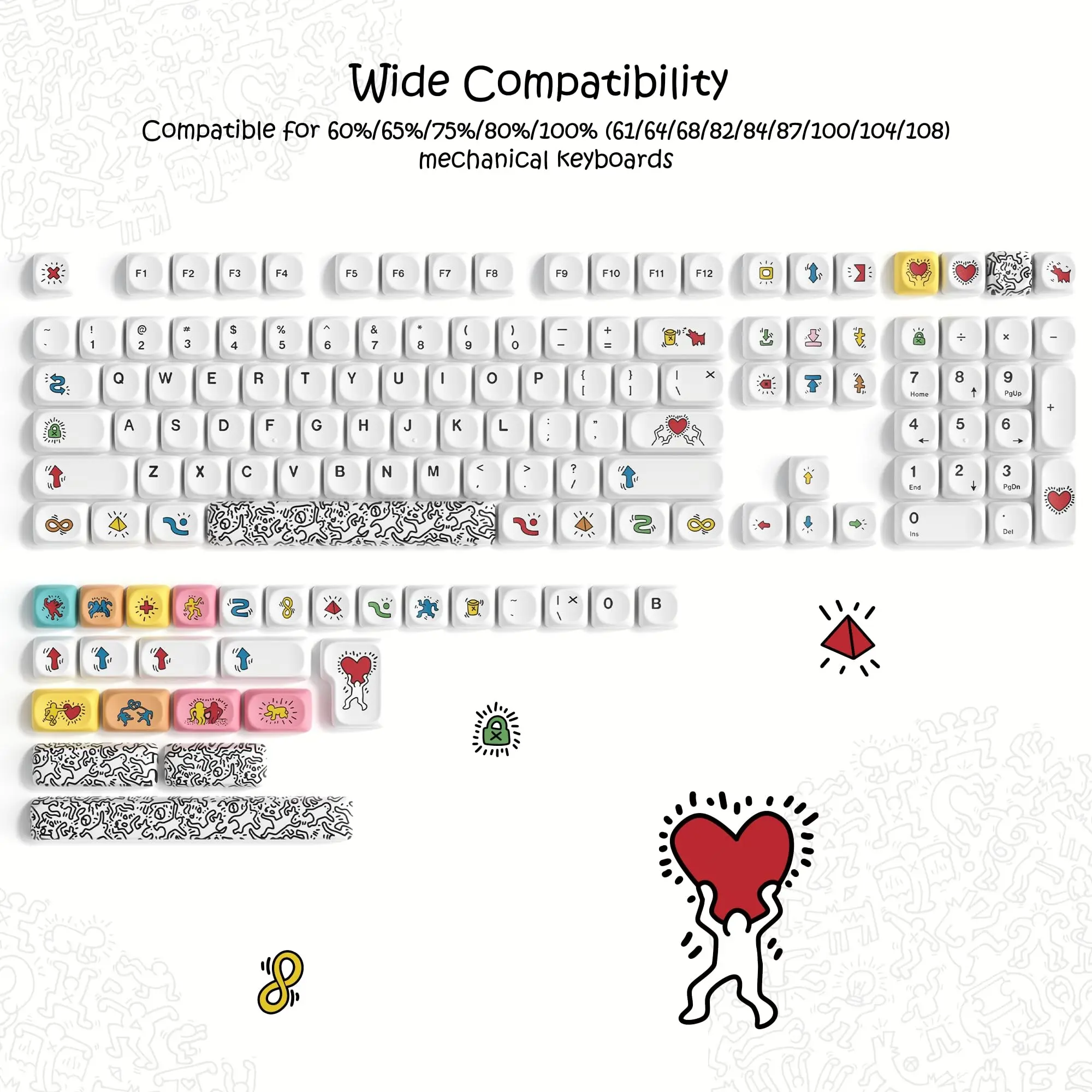 Womier Graffiti MOA PBT-Tastenkappen, niedliche Farbsublimations-Tastenkappen, 134 Tasten, individuelle Tastatur-Tastenkappen für Cherry MX Switches Tastatur