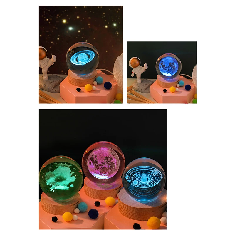 Christmas Unique 3D Crystal Ball Lights With Galaxy And Planetary Projection USB Nightlights For Couples Gift Atmosphere Lights