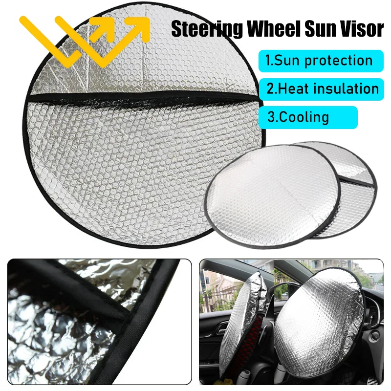 

Car Steering Wheel SunShade Cover Double Thick Sun Protection Foldable Anti-uv Sunscreen Steering Wheel Cover Auto Accessories