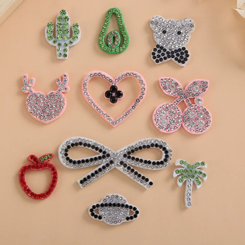 10 Pcs Tree Bow Bear Planet Glue Fix Sew On Rhinestones Patches DIY Motif Applique Garment Bag Shoe Decor Repair Accessory