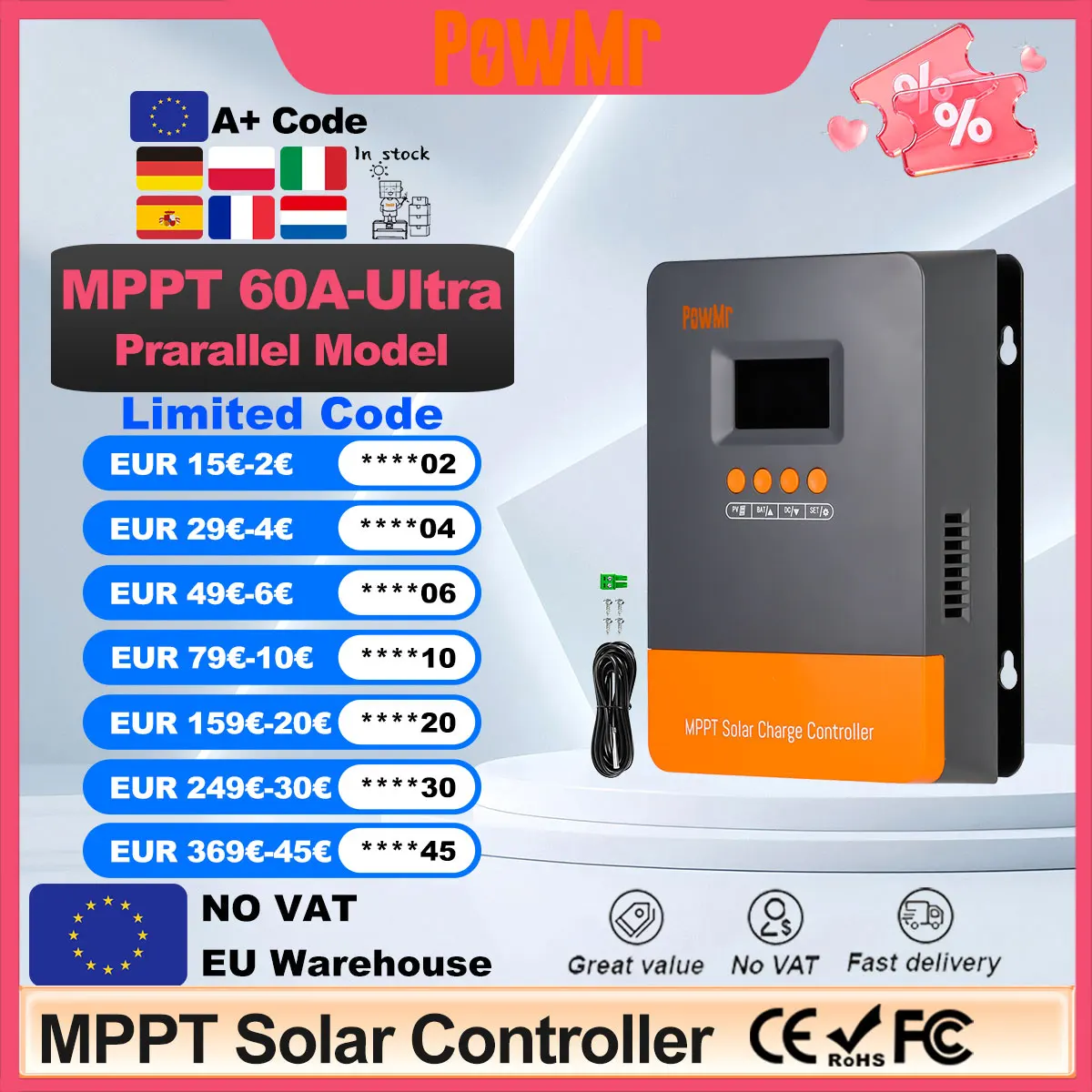 PowMr had 60A MPPT Solar Charge Controller 12V 24V 36V 48V Plus DSP Regulator Work For Lifepo4 Battery V Solar Panel