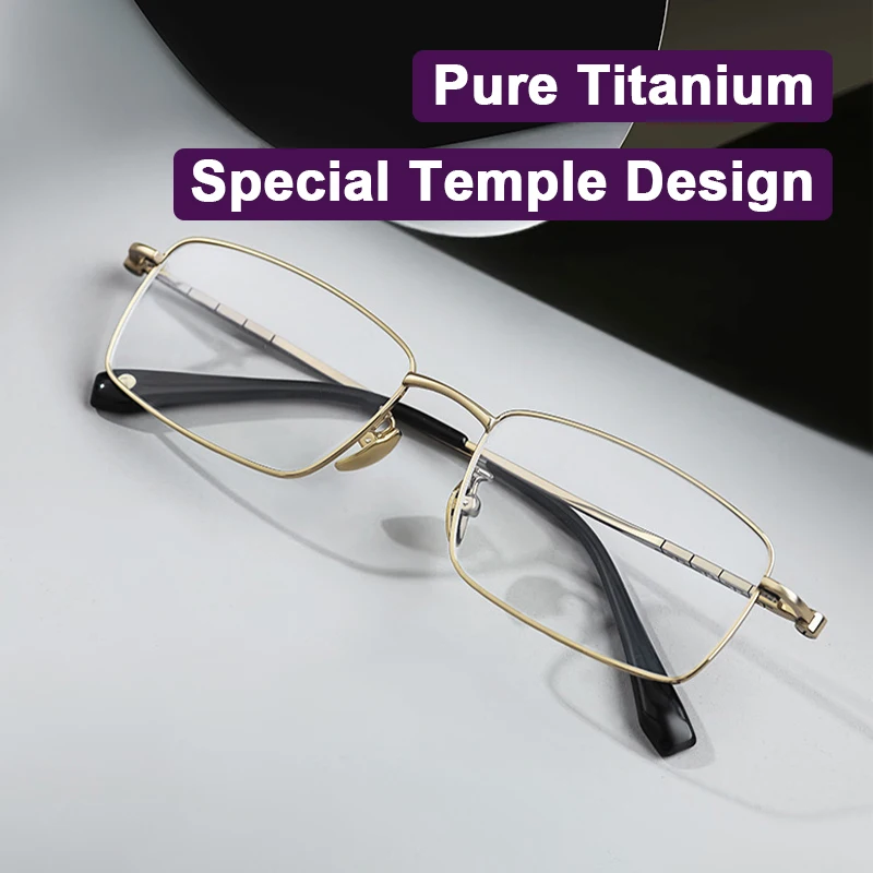 2026 Brand Designer Pure Titanium Square Full Frame Eyeglass Classic Man Business Ultralight Texture Temple Spectacle