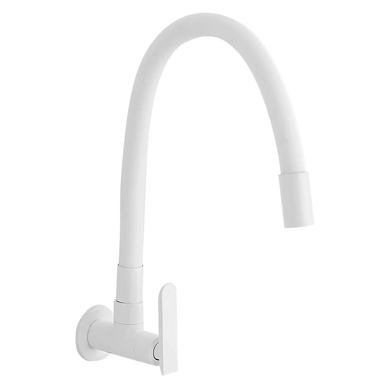 

White single cold wall mop sink faucet, 4-point rotatable, curved laundry , splash proof