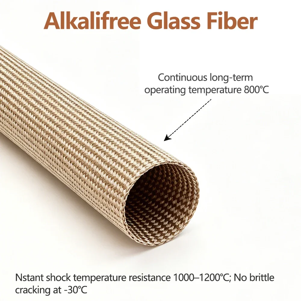 800°C Glasfaser-Kabelummantelung, geflochten, 1–30 mm, alkalifreie Faserhülsen, hochtemperaturbeständige Isolierhülsen für Kabel – Detail 7