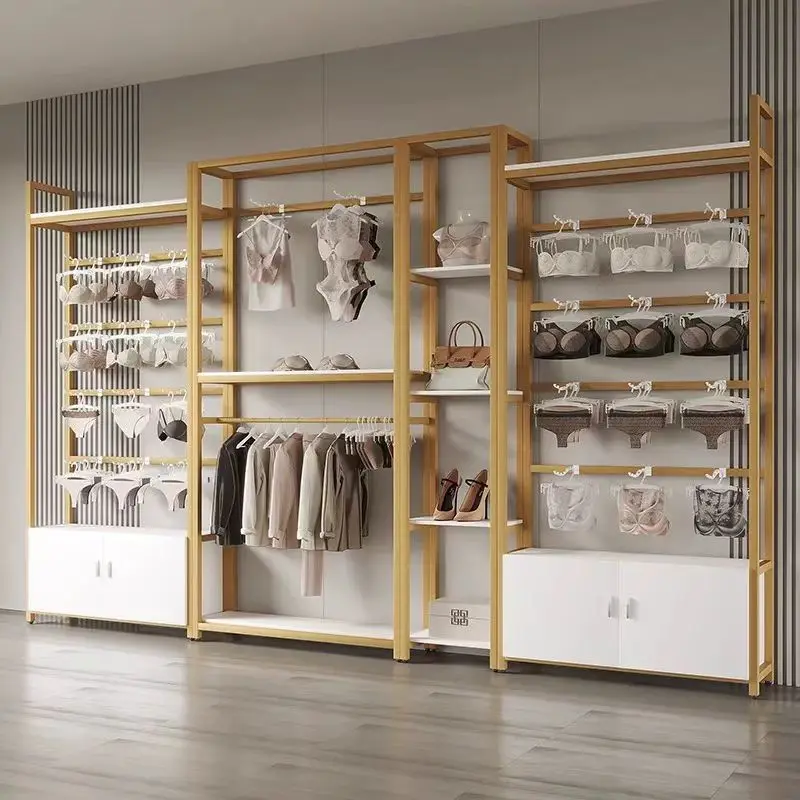 Underwear display rack, bra, underwear rack against the wall, clothing store, socks rack, display cabinet, gold display hanger.