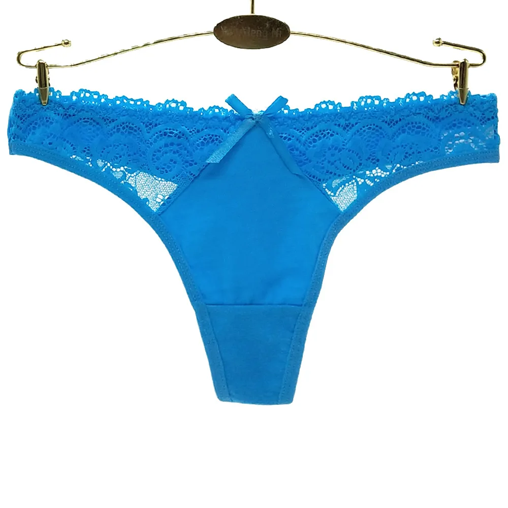 Culotte string en dentelle pour femme, sous-vêtement transparent, lingerie sexy, couleur unie, 5 pièces par lot