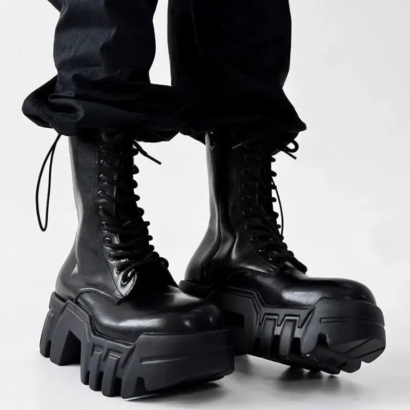2025 High Top Men's and Women's Platform Tank Long Tube Tide Big Head Inner Heightening Locomotive Bulldozer Boots