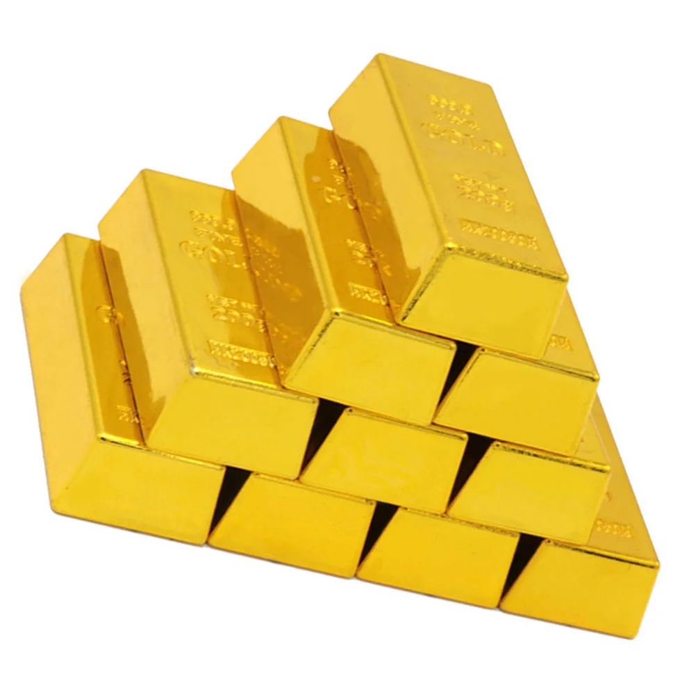 

10pcs Simulation Halloween Photo Props Plastic Pirates Golden Bricks Gold Ingot Gold Bar Toy Faux Gold Brick