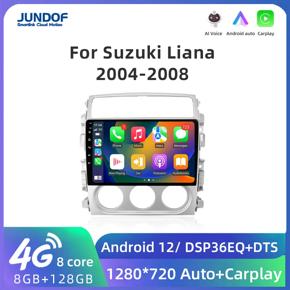 

Мультимедийная система Jundof для автомобилей Suzuki Liana 2004-2008 годов выпуска, с 8 ядрами, Wi-Fi, QLED экраном, радио и GPS, типоразмер 2DIN