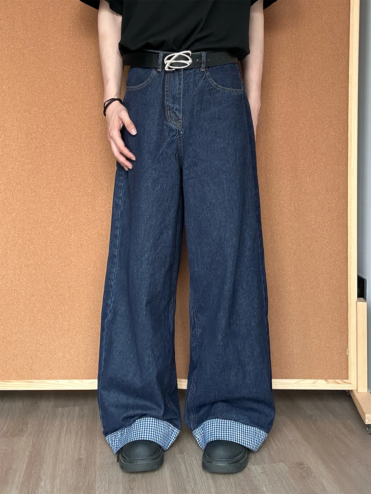 

Американские ретро-джинсы из оригинального денима глубокого синего цвета, широкие, свободные, прямые, повседневные, в пол, с высокой талией, на молнии