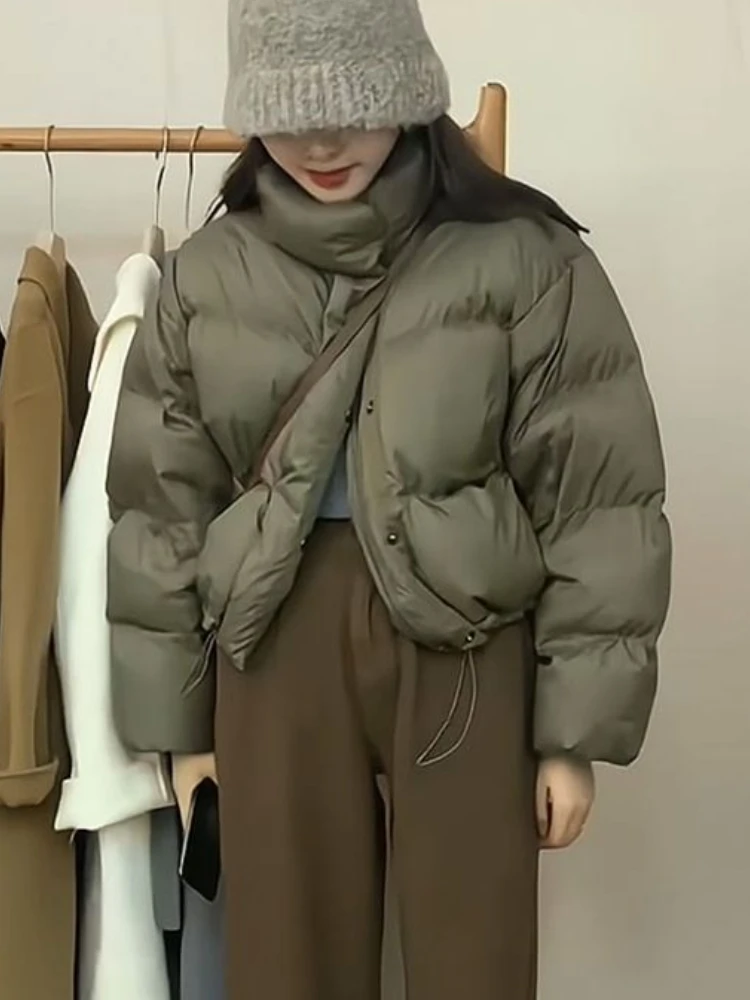 แบบสั้น Parkas ผู้หญิงฤดูหนาว Vintage Chic อบอุ่นแฟชั่น Ins All-Match Cropped เสื้อคอปก Streetwear วิทยาลัย