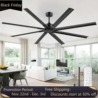84 inch industrial DC motor ceiling fan, large ceiling fan with 8 reversible blades,3 lower rods,6-speed remote control in black