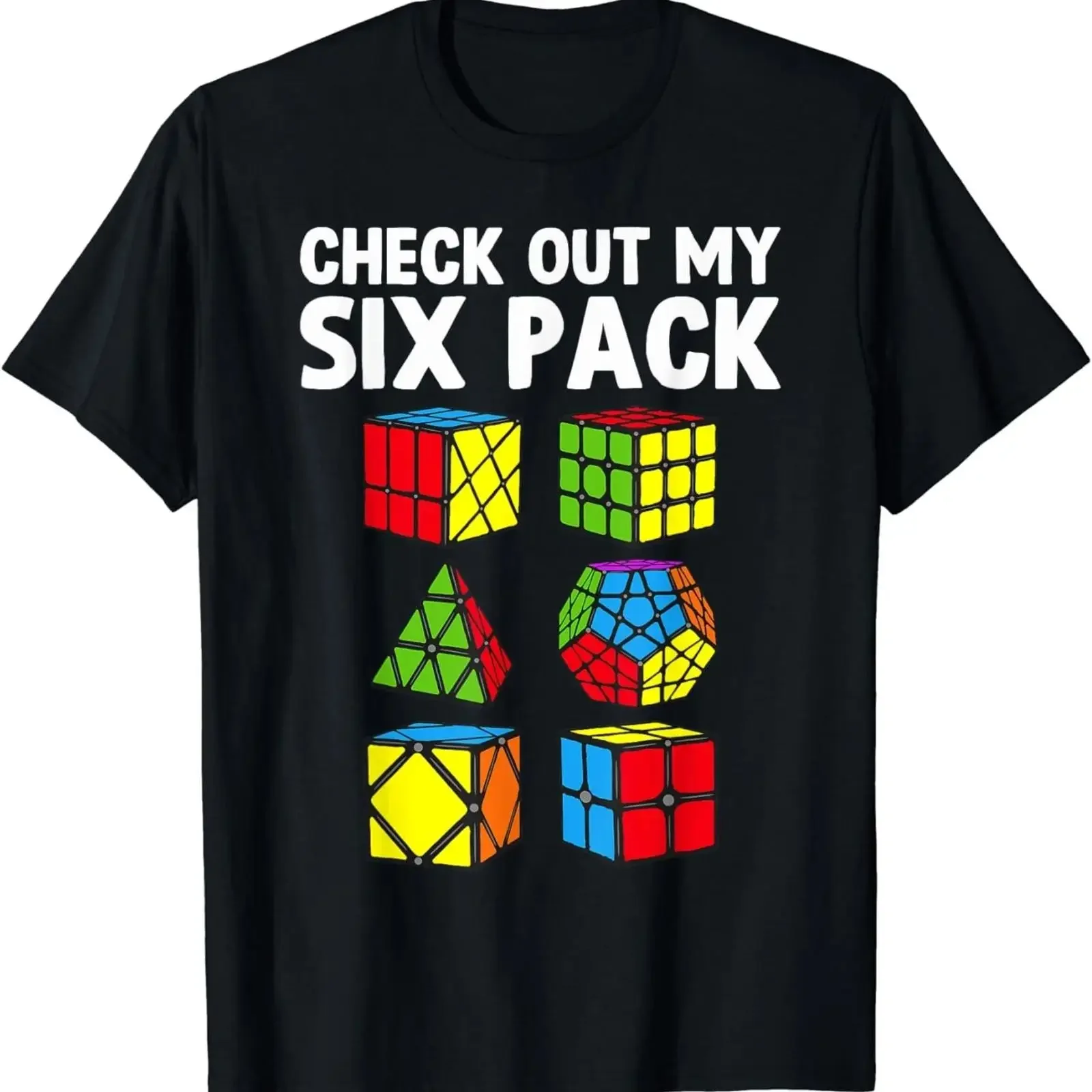 Camiseta divertida de speedcubing con diseño de cubo de Rubik Six Pack, estilo vintage lavado, transpirable, informal, para uso diario, a la moda.