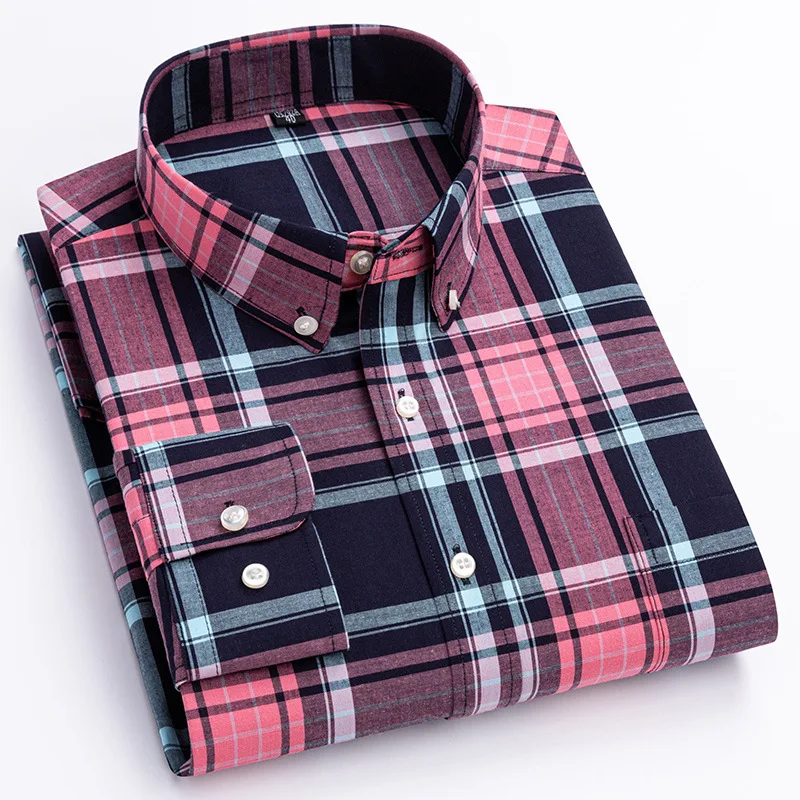 100 Cotton Long Sleeve Shirt Men Casua New Arrival Striped Plaid Shirt Men Long Sleeve Slim Fit Fashion Social Formal Men Shirts