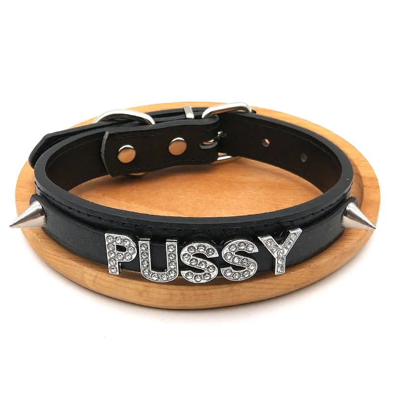 Punk Rivet Spikes PUSSY Collar Choker Necklaces Women DIY Personalized Intimate Daddys Toy Leather Chocker Sexy Cosplay Jewelry