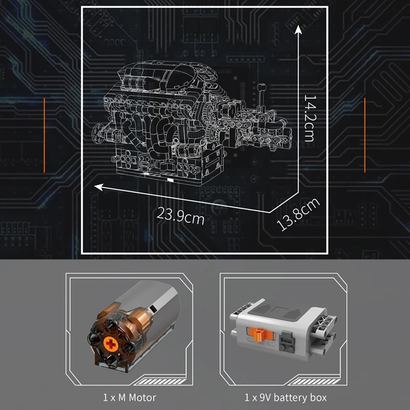 Mould King 10226 Technisches Motorspielzeug Der motorisierte V12-Motorbaustein-Baugruppe V12-Motorstein für Kinder, Weihnachtsgeschenk