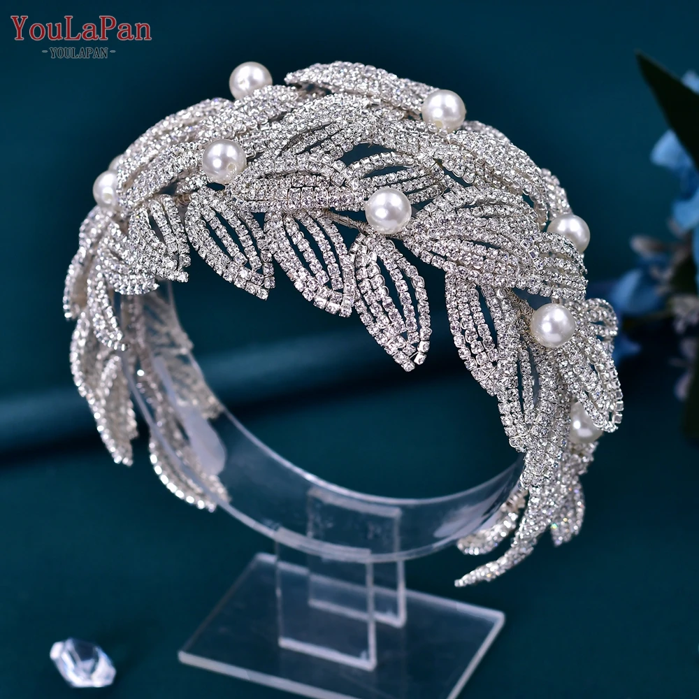 TOPQUEEN-Diadema de boda con hojas para mujer, accesorios para el cabello, joyería hecha a mano, tocado de novia, Tiara de desfile, HP411