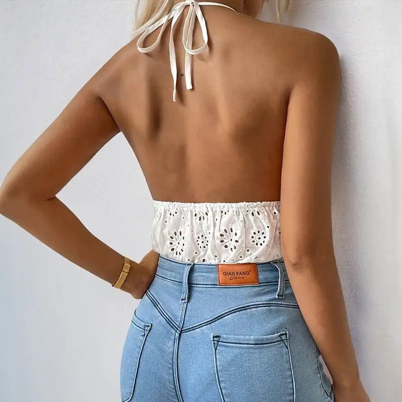 Summer Hot S Lace Trim Patchwork ter  Sexy Slim Fit Ne Hanging Jumpsuit Women's High Waist ort Pant Thin F...