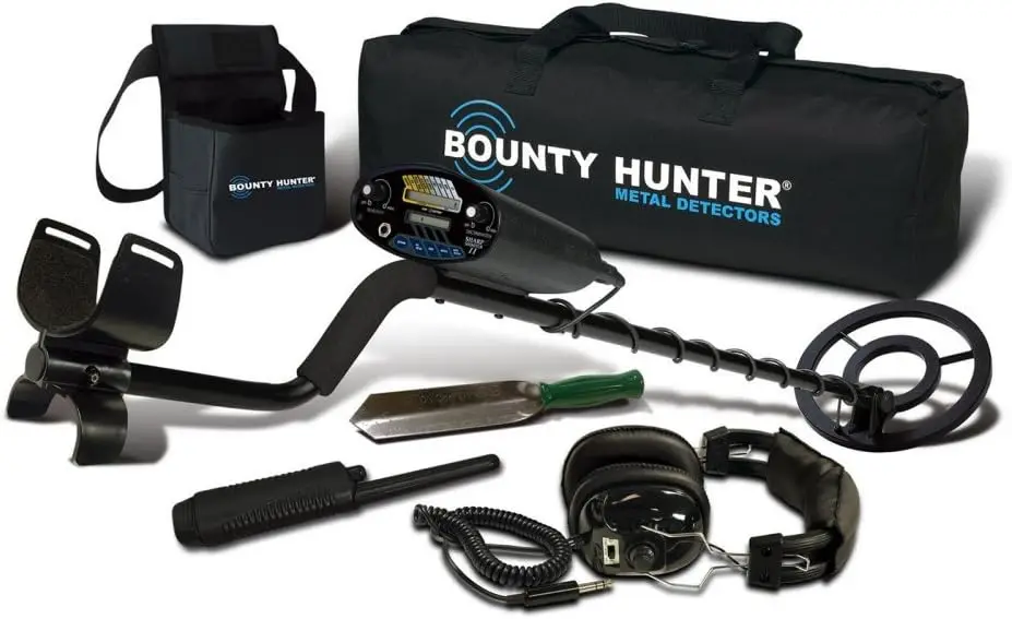 Hunter Sharp Shooter II Metal Detector Bundle with Pin Pointer, Trowel, Pouch, Headphones, Carry Bag – LCD Display, Auto Notch,