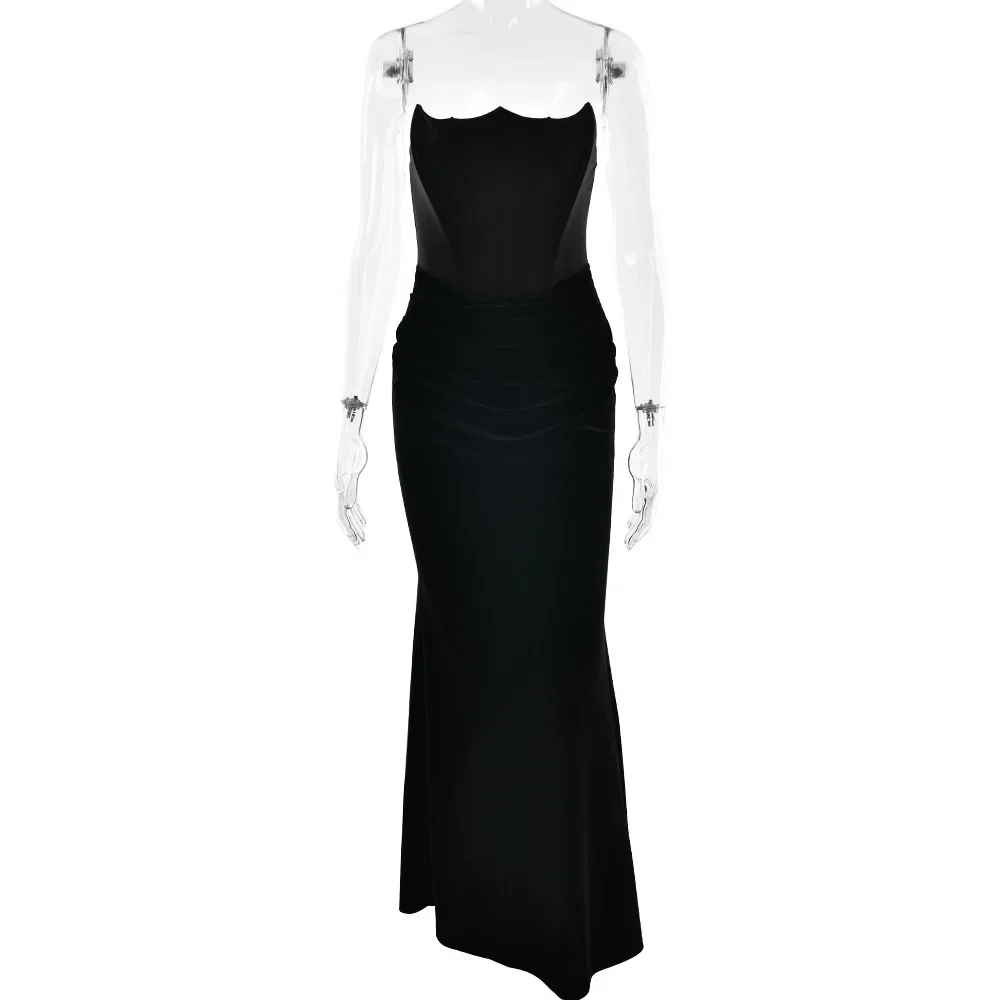 Sexy korsetten tube mouwloze maxi-jurk voor dames elegante backless bodycon visgraat lange jurk club party prom avond gewaden