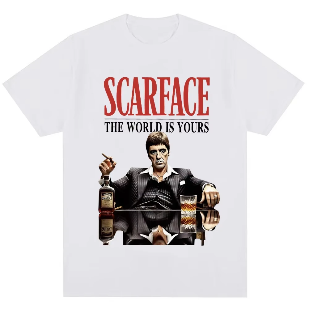 Tony Montana Scarface T-Shirt The World Is Yours Men's Clothing Hip Hop Vintage Short Sleeve Cotton Tee Unisex Fashion Street