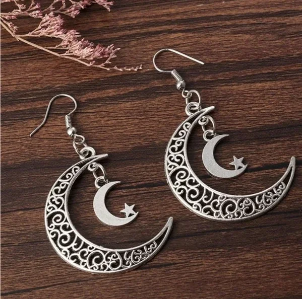 

Crescent Earrings Mysterious Gothic Jewelry Moon Witch Celtic Pagan Viken Moon God Moon Phase Witch Goddess Fashion Woman Gift