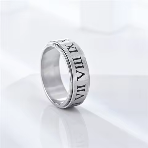 Roman Numerals Stainless Steel Chain Anxiety Rings For Men Silver Color Rotating Metal Fidget Spinner Ring Anillos De Hombre