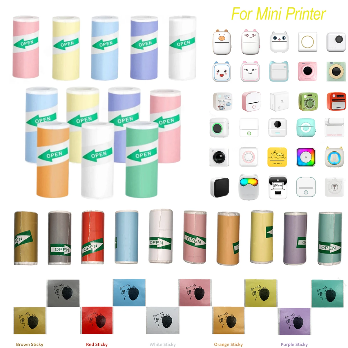 57x25mm Multi-Color Self-Adhesive Thermal Paper - BPA-Free for Scrapbooking/Diary/Office, Phomemo/Portable Printers