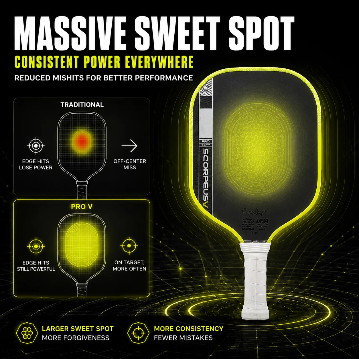 WNONSO Scorpeus Pro V Widebody Carbon Fiber Pickleball Paddle Maximum Sweet Spot for Stable Forgiving Play 5