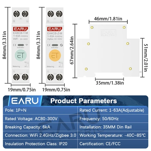 Imagen 2 del producto Disyuntor inteligente Tuya ZigBee WiFi 1P + N 63A MCB temporizador relé interruptor medidor de energía kWh Protector de corriente de voltaje Control remoto