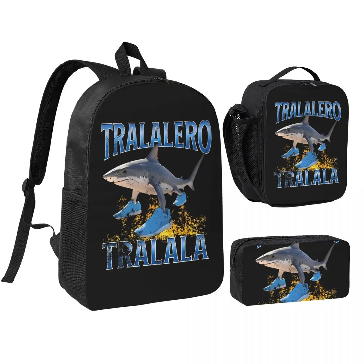 

3pecs/set Tralalero Tralala Shark Meme Backpack for Student Italian Brainrot College Daypack Lunch bag Pencil Case