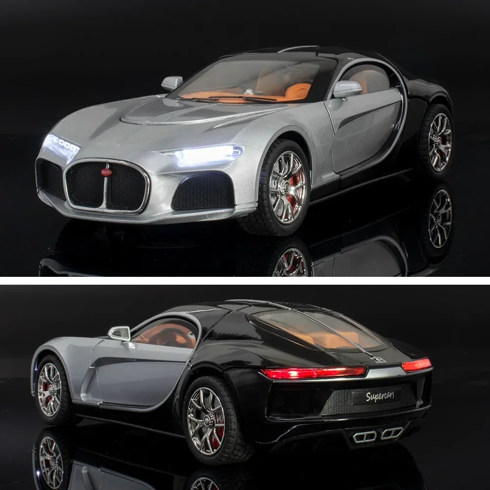 1:24 Bugatti Atlantic Supercar Alloy Toy Car Model Wheel Steering Sound and Light Children\'s Toy Collectibles Birthday gift