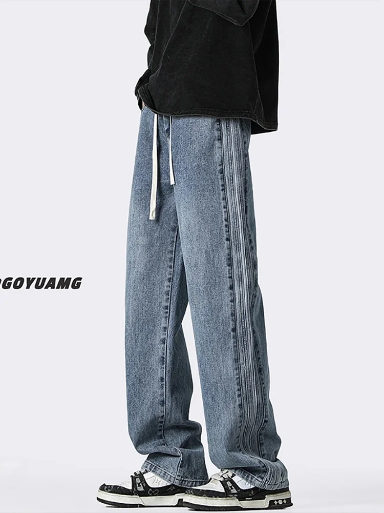 

Мужские джинсы Waed Denim: свободные прямые брюки, весна-осень, модные, в стиле ретро, повседневные, износостойкие, с микроэластаном