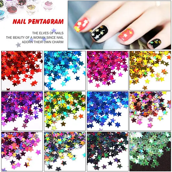 Holographic Laser STAR Glitter Sequins for nail art decoration and DIY Supplies -Star Holographic Confetti Glitter (12 pieces)