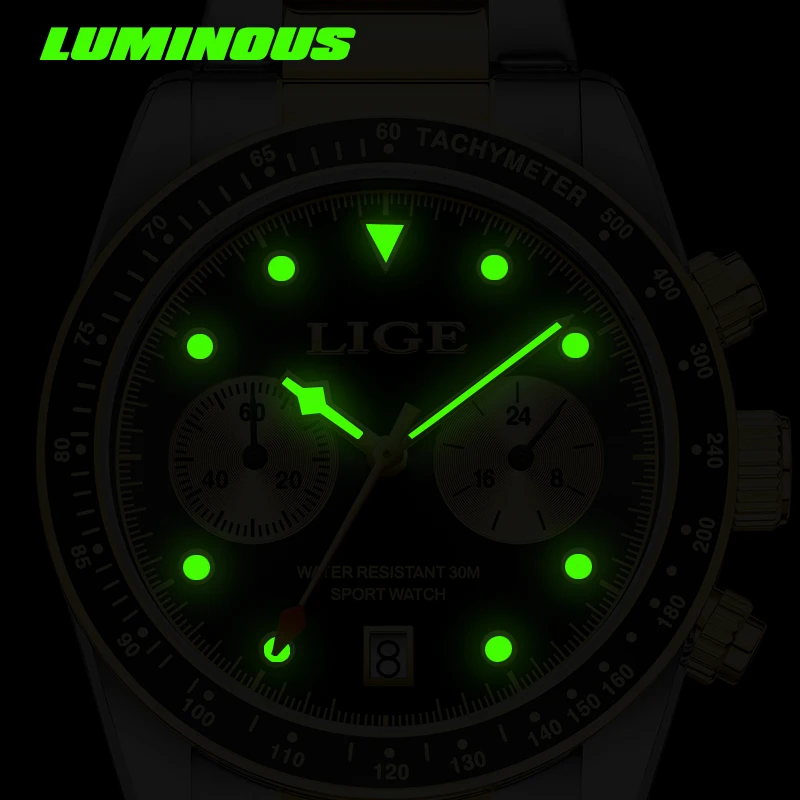 LIGE New Luxury Fashion Mens Watch Business Casual Auto Calendar Stainless Waterproof Man Chrongraph Luminous Quartz Wristwatch