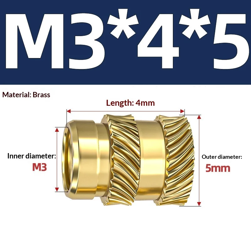 1000Pc M3x5x4 M3x4x5 Heat Insert Nut C3064 Brass Double Twill Knurled Threaded Nuts for VORON 2.4 Ender 3 3D Printer Farm