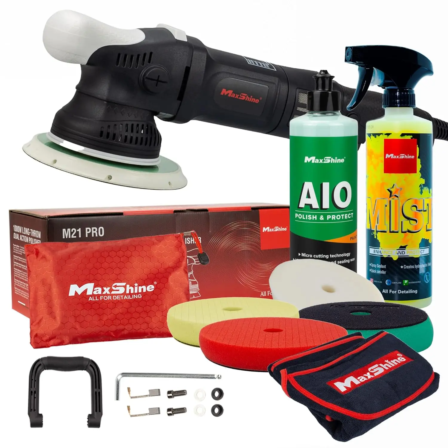 

M21 Pro Kit - DA Polisher w/ AIO Scratch & Swirl Remover / Mist Kit- 1000W, 6-Spd, 21mm Throw, 6" Disc,Thread 5/16" - Detailing