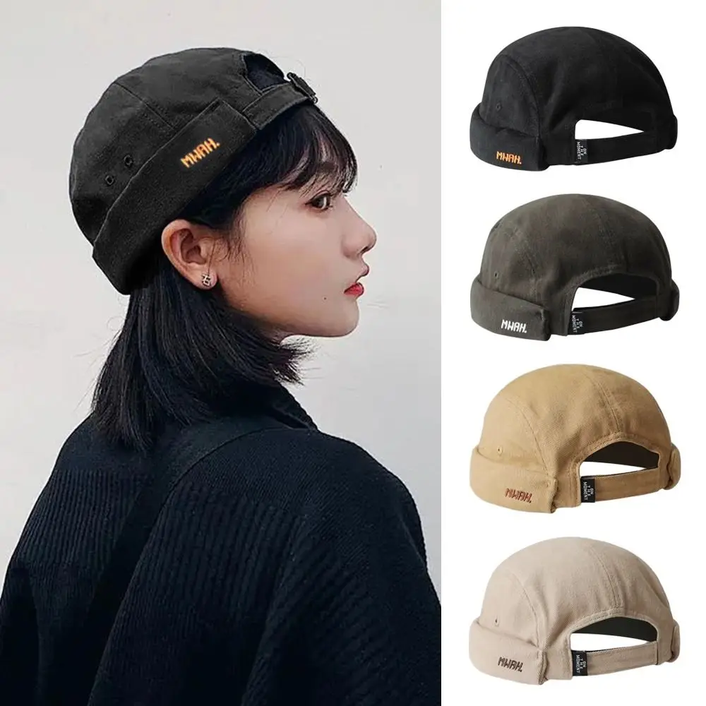 

Vintage Cotton Brimless Docker Cap Melon Embroidered Vintage Dome Hat Unisex Adjustable Bonnet Beanies for Women Men