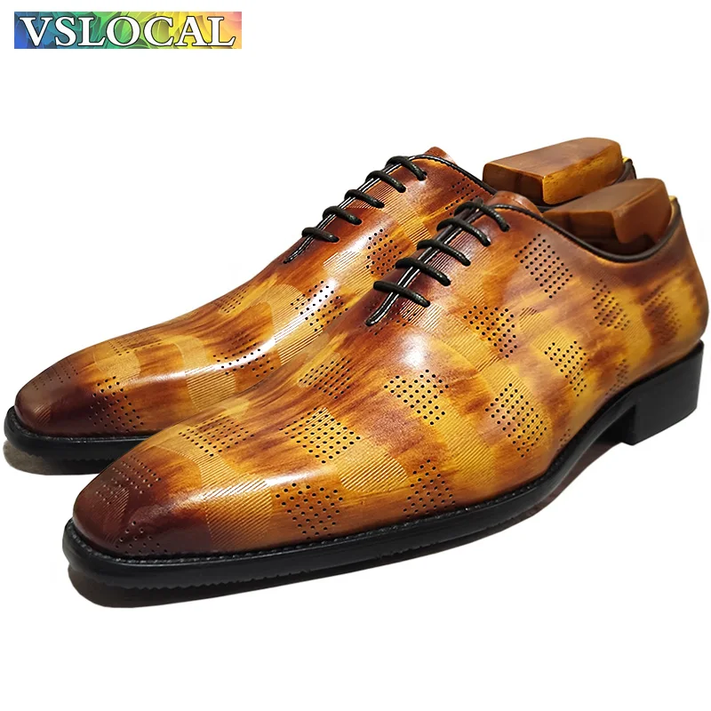 Elegant Men's Oxford Shoes Lace Up Breathability Casual Mens Dress Shoes Wedding Party Banquet Genuine Leather Shoes Men