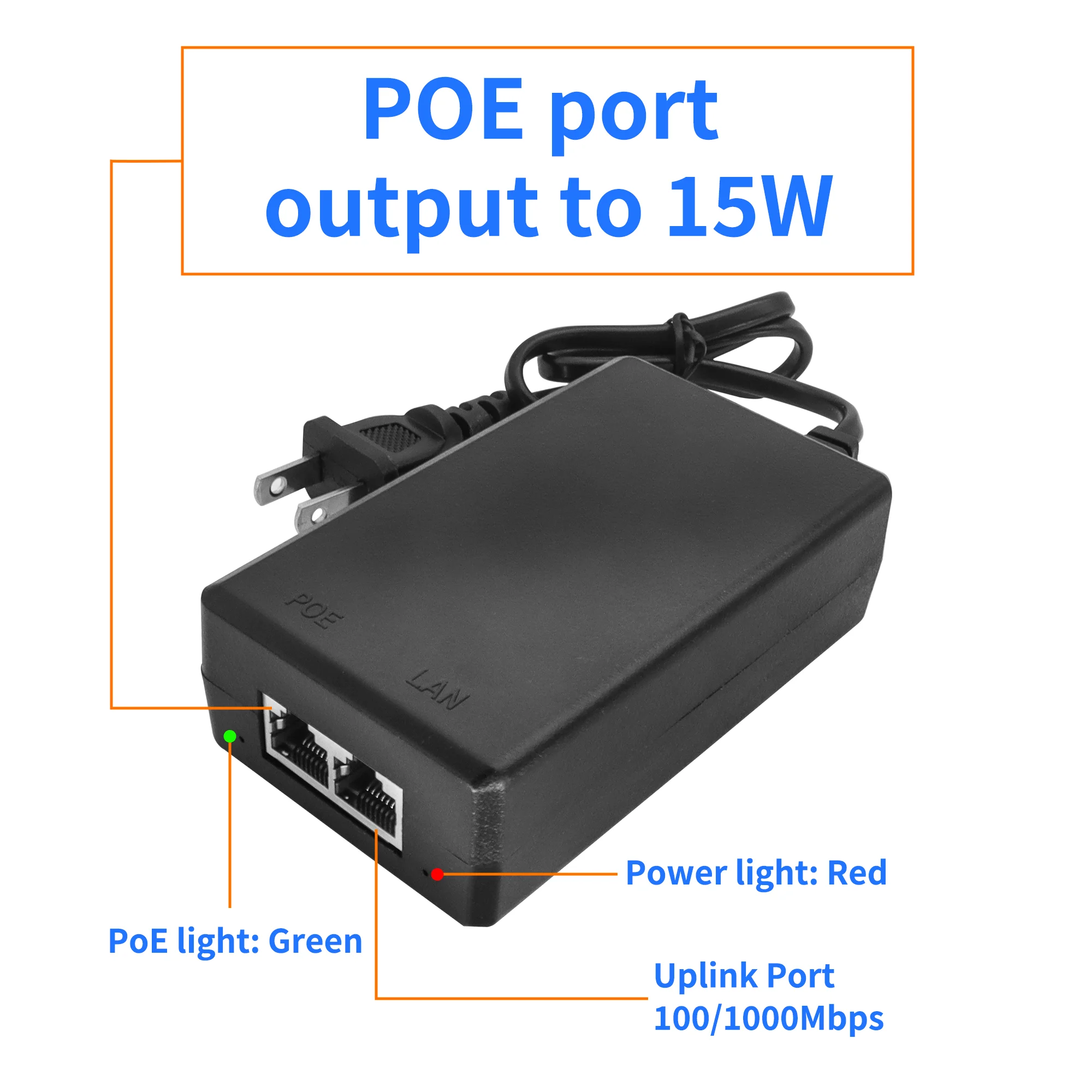 48V POE Injector Adapter Power Supply,100/1000Mbps,IEEE 802.3af,Wall/Desk mount, Amcrest/Hikvision/Polycom Camera and phones