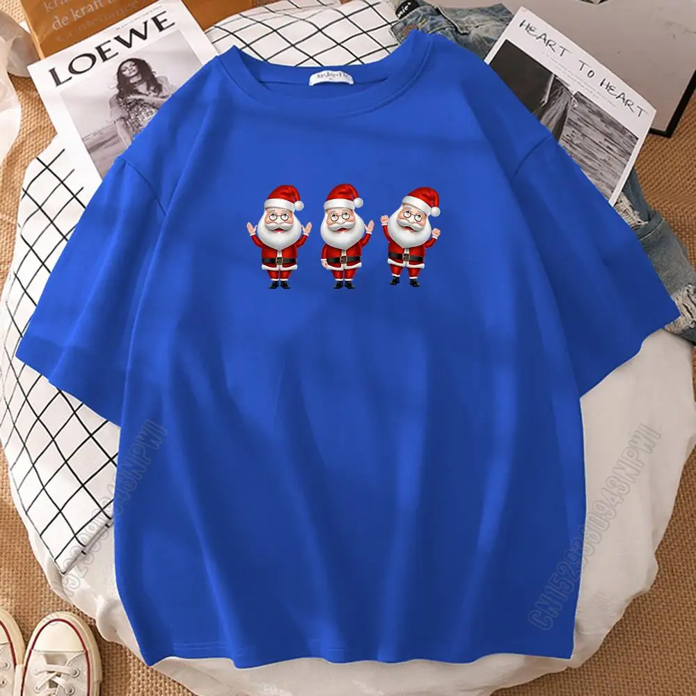 Three Cute Santas Printing T Shirt Mens Harajuku Hip Hop T-Shirts Anime Casual Clothing New Game 100% Cotton Tee Shirt Male