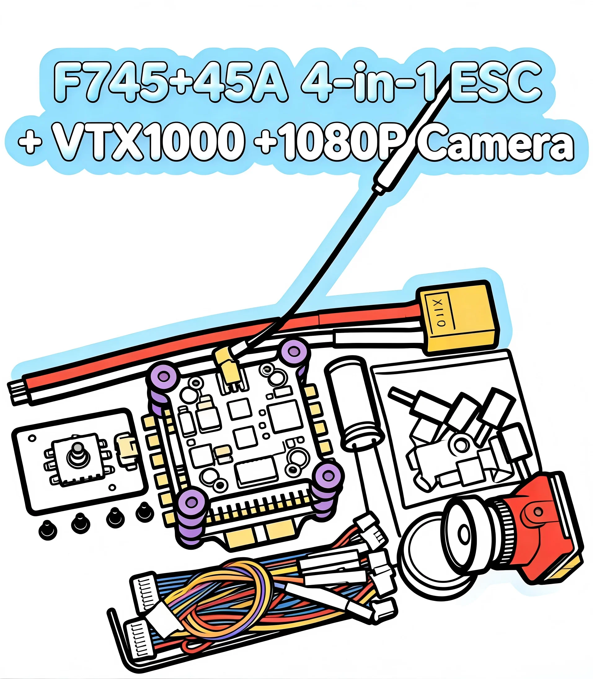 

Полетный контроллер FPV F745 V2 45A/60A 4INI ESC VTX1000 с видеокамерой 1080P для FPV-дронов и гонок, совместимый с INAV и Betaflight