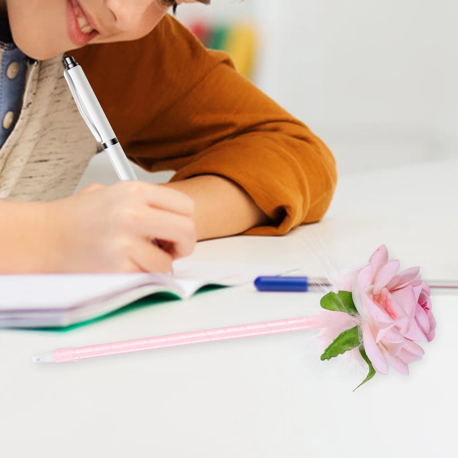 

2 Pcs Ballpoint Pens Black Ink Cute Stationery Items Decorative for Women Teachers Floral Signing Color Changing